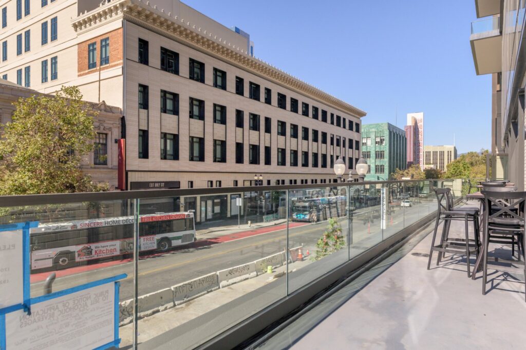 Balcony overlooking Broadway at STAK Space, 1920 Broadway, Oakland