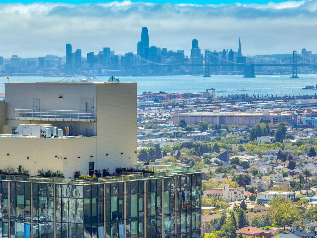 Bay views from the 39th-floor deck at 1900 Broadway in Oakland