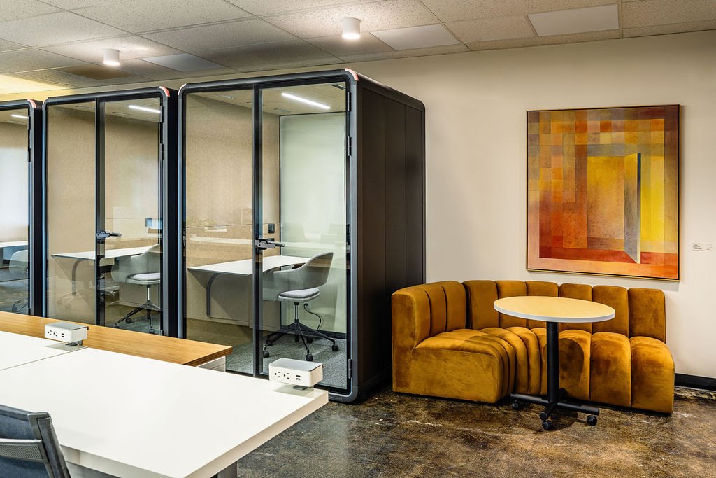 Booth seating and phone rooms at 1950 Franklin in Oakland