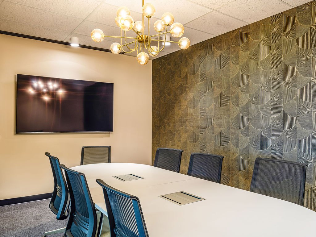 Conference room with chandelier at 1950 Franklin in Oakland