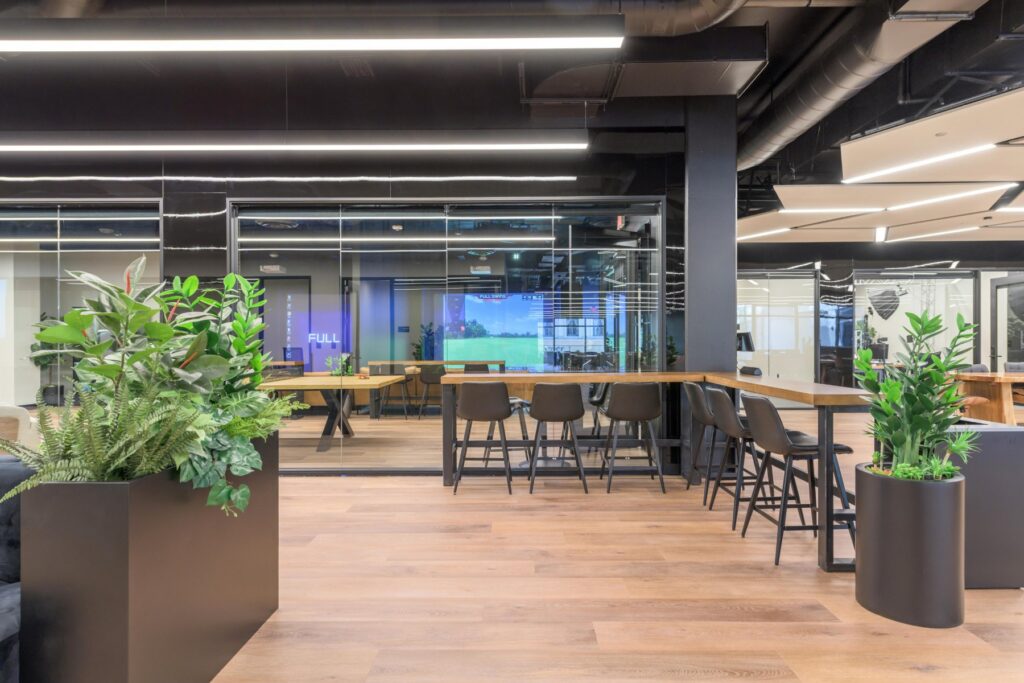 Coworking bar and planters at STAK Space, 1920 Broadway, Oakland