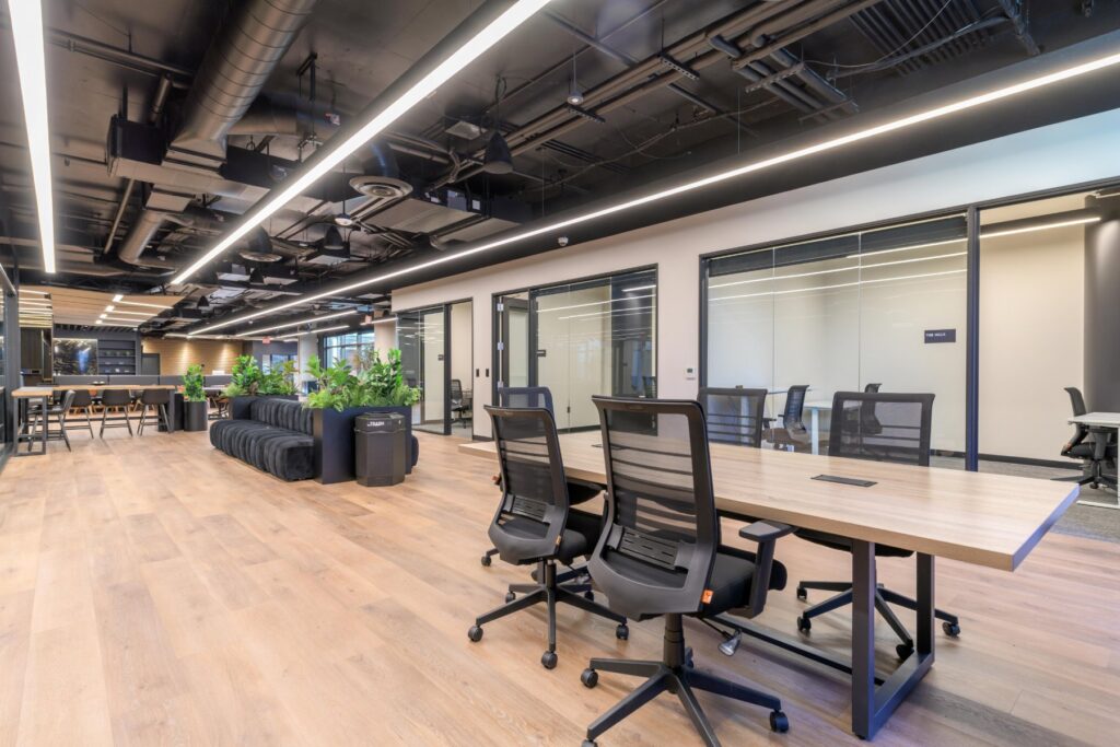 Coworking desks and lounge at STAK Space, 1920 Broadway, Oakland