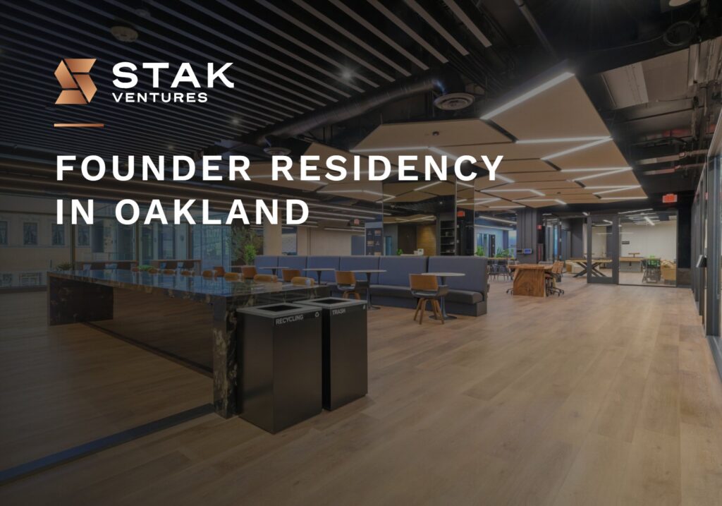 Founder residency in Oakland: coworking floor with kitchen island at STAK Space, 1920 Broadway, Oakland