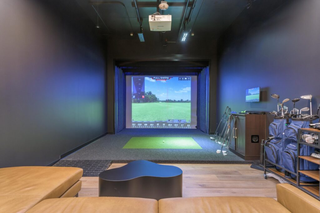 Golf simulator room at STAK Space, 1920 Broadway, Oakland