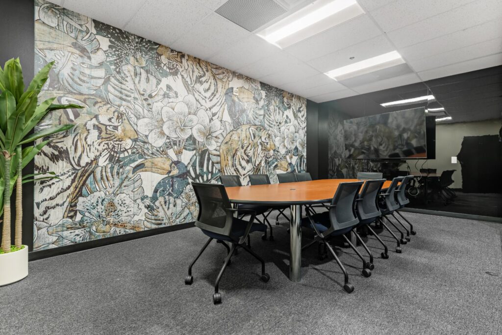 Meeting room with statement wall at 1950 Franklin in Oakland