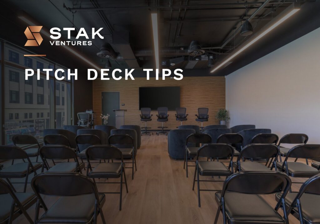 Pitch deck tips: presentation room with seating at STAK Space, 1920 Broadway, Oakland