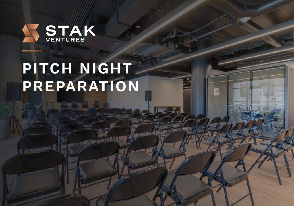 Pitch night preparation: event space set theater style at STAK Space, 1920 Broadway, Oakland