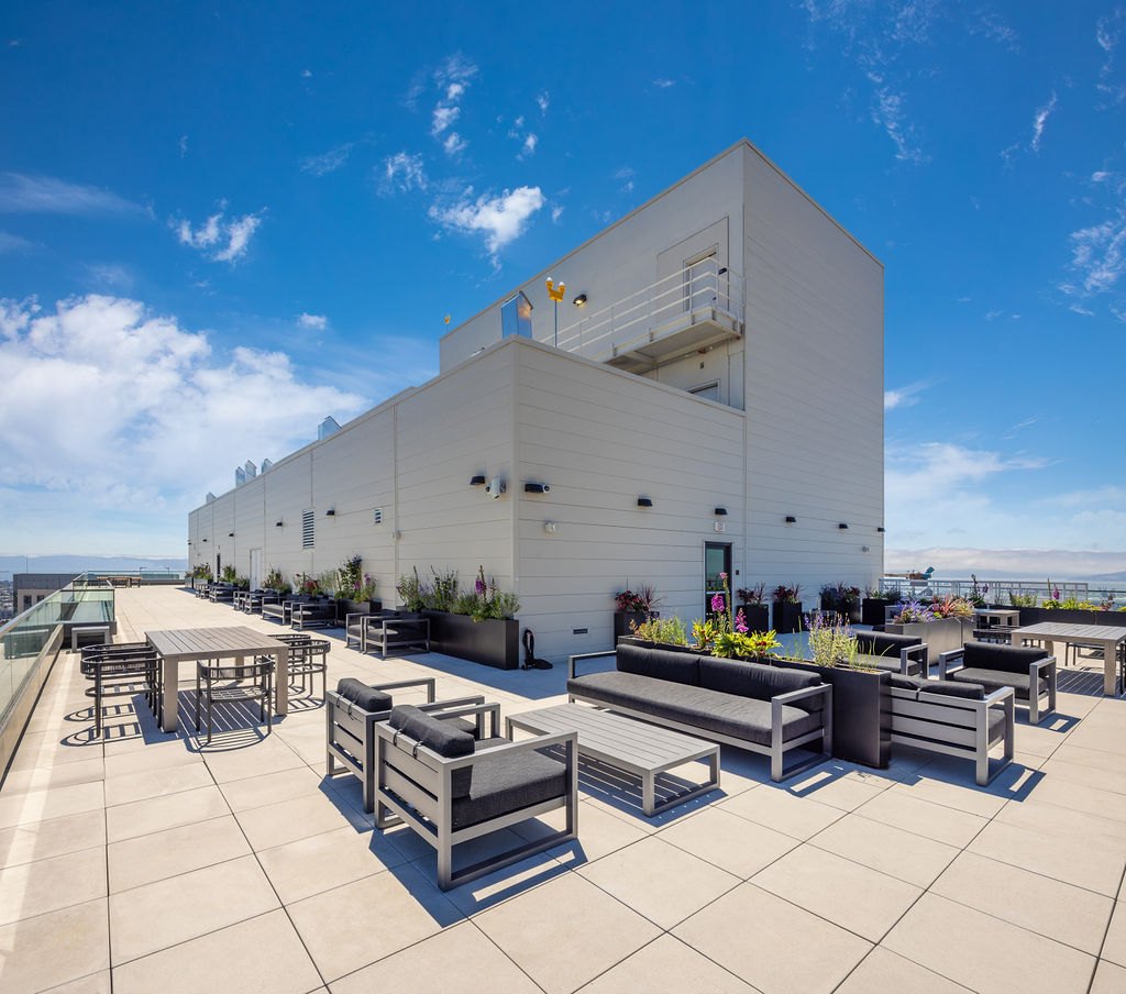 Rooftop terrace at 1900 Broadway in Oakland
