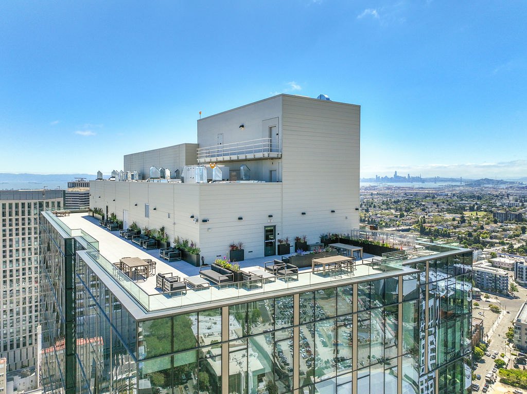 Rooftop terrace overlooking Oakland at 1900 Broadway in Oakland
