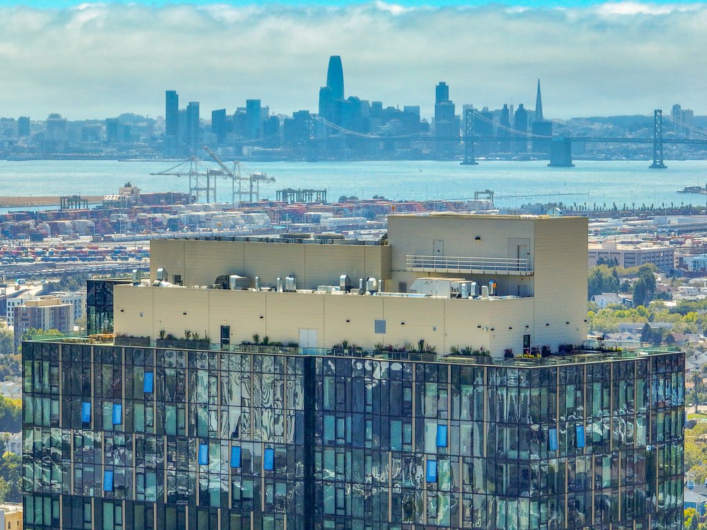 San Francisco skyline from the 39th-floor deck at 1900 Broadway in Oakland