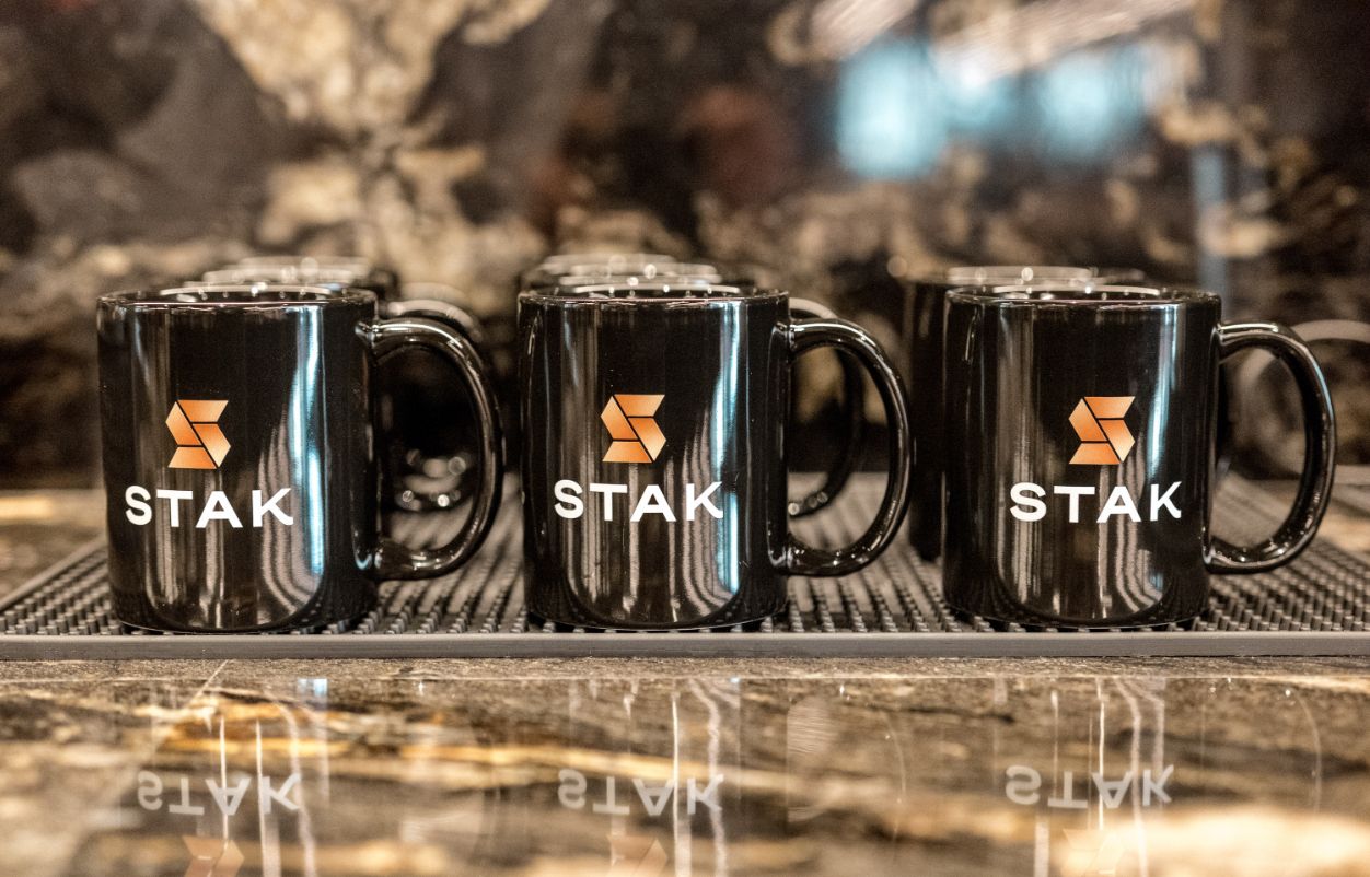 STAK coffee mugs on the bar