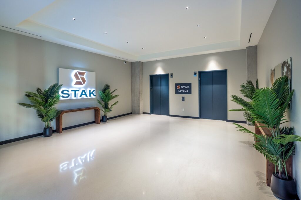 STAK Space entry lobby at 1920 Broadway, Oakland