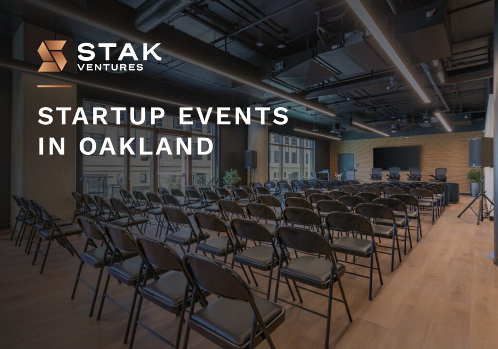 Startup events in Oakland: event space with rows of seating at STAK Space, 1920 Broadway, Oakland
