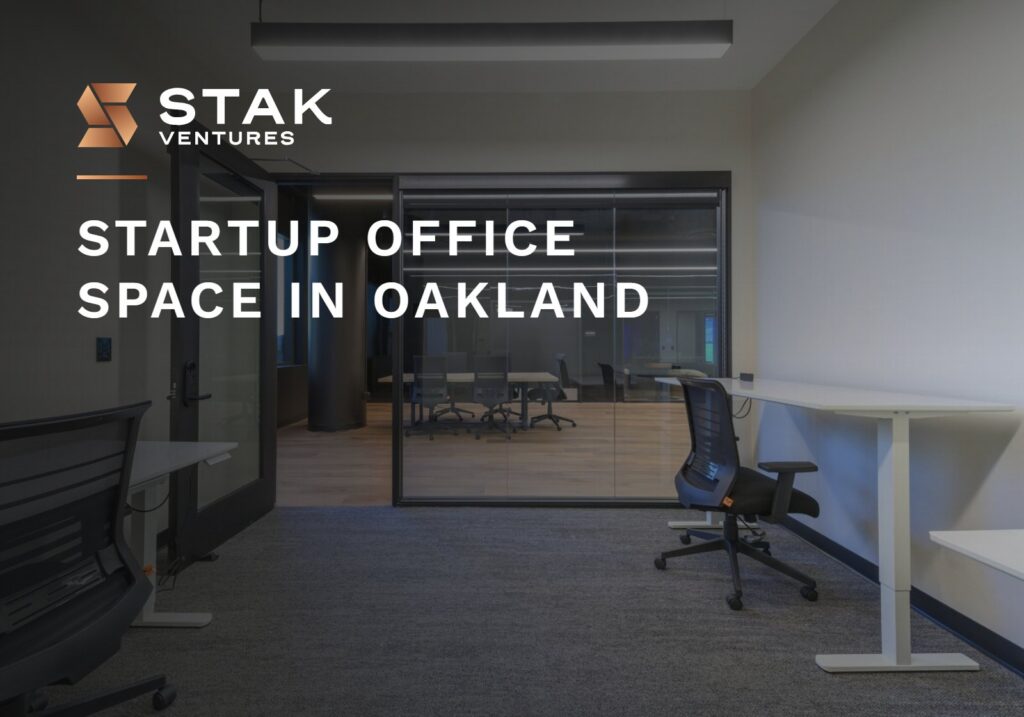 Startup office space in Oakland: glass-front private office suite at STAK Space, 1920 Broadway, Oakland